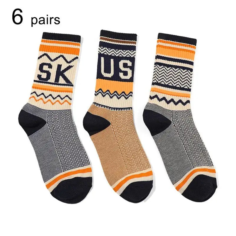 Six Pairs Of Men's And Women's Fashionable Socks With Letter Patterns - Offering Fashion And Comfort For Daily Wear And Suitable For All Four Seasons. - SJB-DIAMOND ELITES