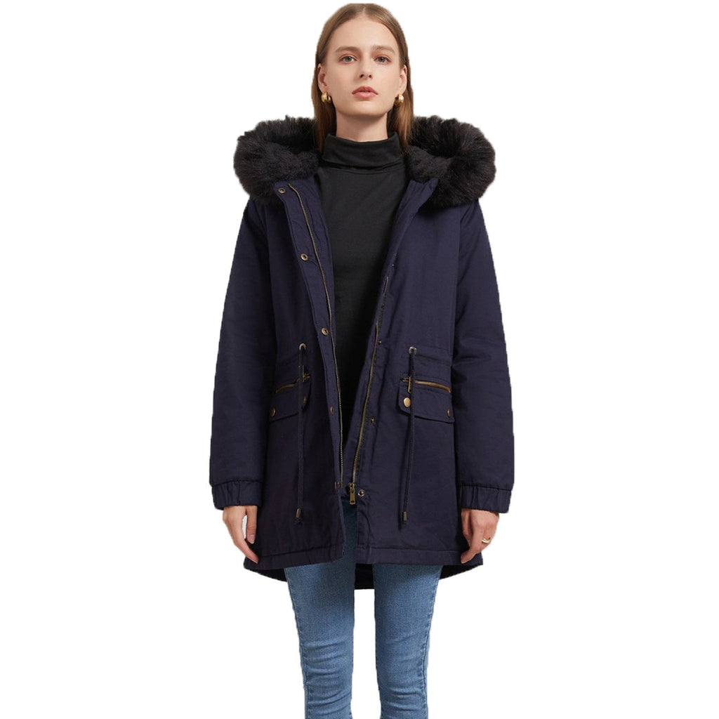 Women's Mid-length Fur Collar Coat Parker Cotton-padded Coat Pi-Mart