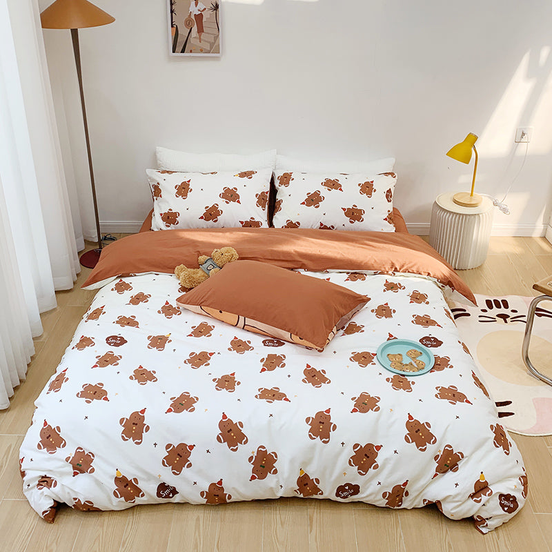 Cotton Four-piece Set Girl Heart Cartoon Pure Cotton  Linen Duvet Cover Bed Pi-Mart