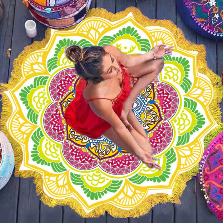 Polygon Printing Tassel Round Bath Towel Yoga Mat Pi-Mart