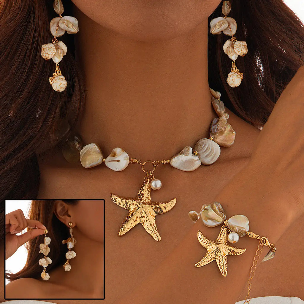 Classic Conch Pendant Necklace For Women Bohemian Starfish Beaded Choker Necklace Summer Beach Neck Fashion Jewelry
