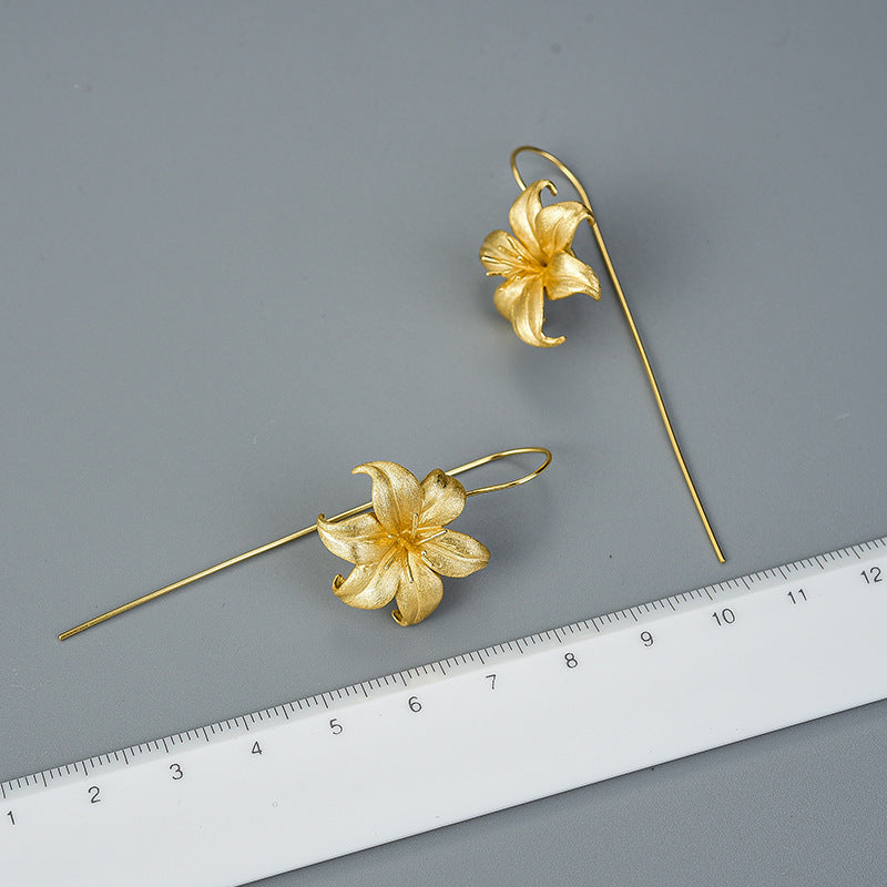 Female lily sterling silver S925 earrings Pi-Mart