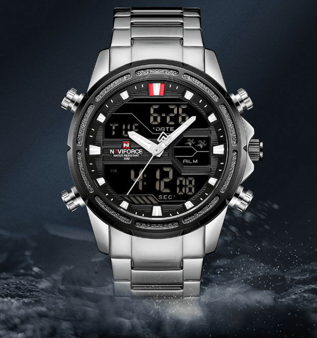 Mens Wrist Watch, Waterproof Analog Digital Watches Multifunction Stainless Steel Business Watches For Man Perfect Gift - SJB-DIAMOND ELITES