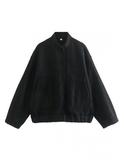 Autumn Casual Full Size Drop Shoulder Snap Down Jacket with Buttoned Front and Pockets Stevvex