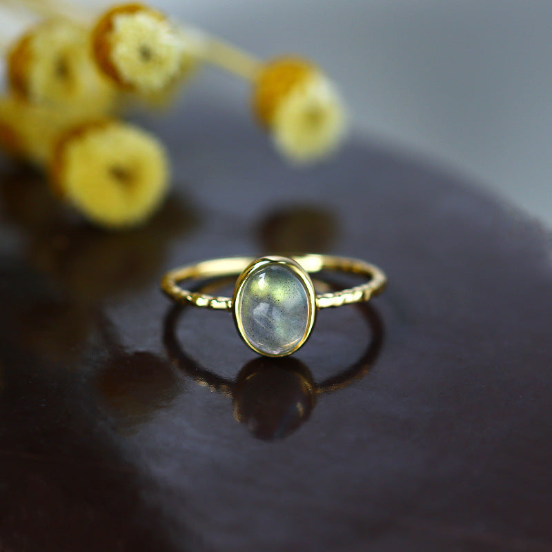 S925 Sterling Silver Personality Simple Lengthened Stone Ring Pi-Mart