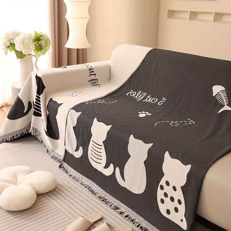 1pc Chenille Cat Cartoon Sofa Cover Blanket Four Seasons Universal Simple Double-sided Multi-functional Sofa Throw Blanket Couch Cover For Living Room Home Decor