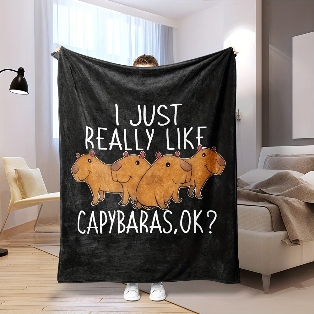 1pcDigital Printing Flannel Blanket, Cute Capybara Pattern, Casual Warm Blanket, Office Throw Blanket