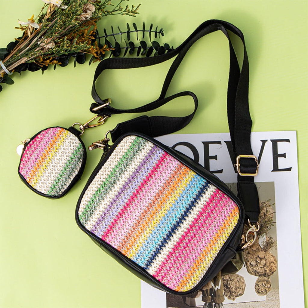 Casual versatile woven shoulder crossbody bag, small crossbody purse 2 in 1, simple portable cosmetic storage bag - SJB-DIAMOND ELITES