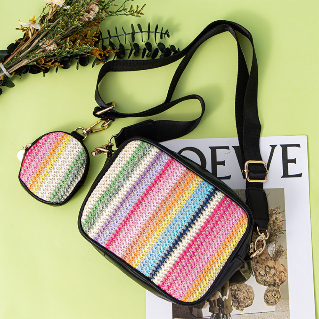 Casual versatile woven shoulder crossbody bag, small crossbody purse 2 in 1, simple portable cosmetic storage bag - SJB-DIAMOND ELITES