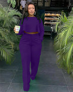 Elegant Work Wear Two Piece Set Fall Clothes for Women Ruffles Crop Top and Wide Leg Pants Suits Matching Sets Sexy Club Outfits Purplish Diva