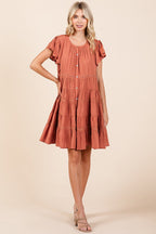 Lace Detail Ruffled Button Down Tiered Dress For Women – Romantic, Fluttering, Trendy, Elegant, Boho, Feminine & Whimsical Style