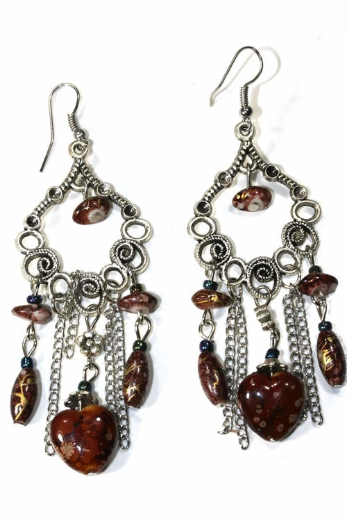 Marbled Bead Dangle Earrings Scroll Work Boho Floral BandsCo Straps