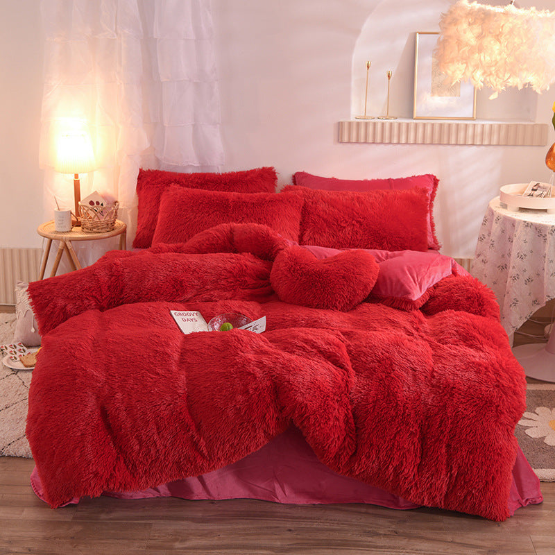 Luxury Thick Fleece Duvet Cover Queen King Winter Warm Bed Quilt Cover Pillowcase Fluffy Plush Shaggy Bedclothes Bedding Set Winter Body Keep Warm Pi-Mart