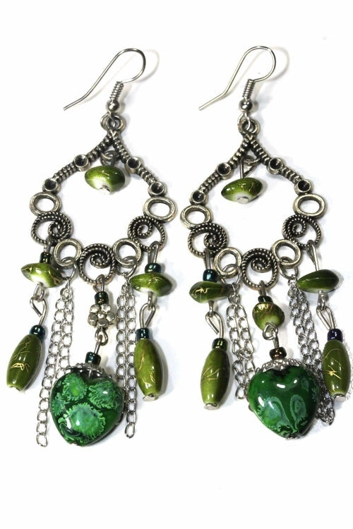 Marbled Bead Dangle Earrings Scroll Work Boho Floral BandsCo Straps