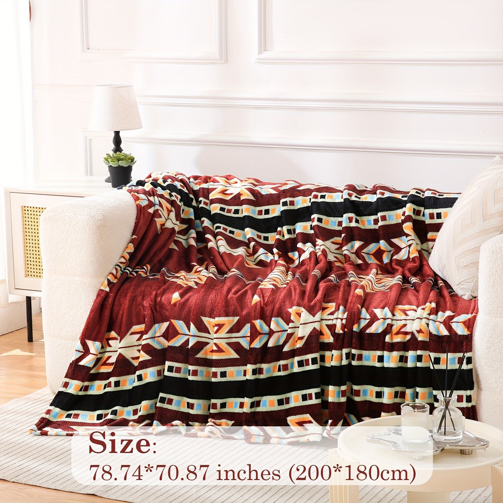 1pc Southwest Native American Flannel Polyester Throw Double-side Printed Blanket, Aztec Geometry Pattern Travel Couch Bed Blanket Plush Soft Lightweight Blanket For All Season Lootquake LLC