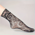 6 Pairs Floral Lace Fishnet Socks, Ultra-thin Ankle Socks, Women's Stockings & Hosiery