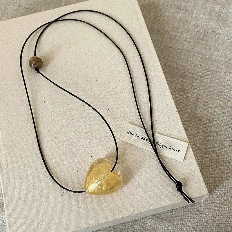 New Style Glass Love Pendant Design Sense Niche Long Necklace Lootquake LLC