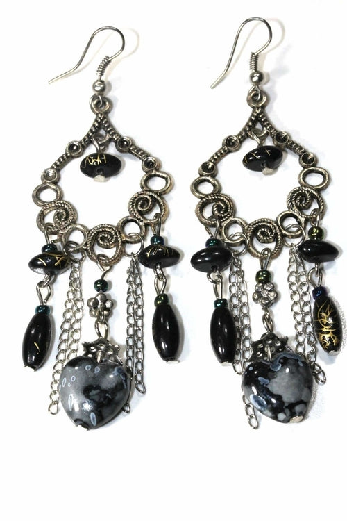Marbled Bead Dangle Earrings Scroll Work Boho Floral BandsCo Straps