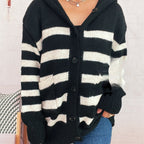 Casual Loose Plus-sized Hooded Single-breasted Long Sleeve Sweater For Women Pi-Mart