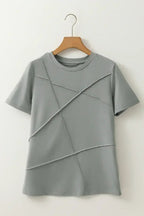 Dirty Blue Solid Color Round Neck T Shirt