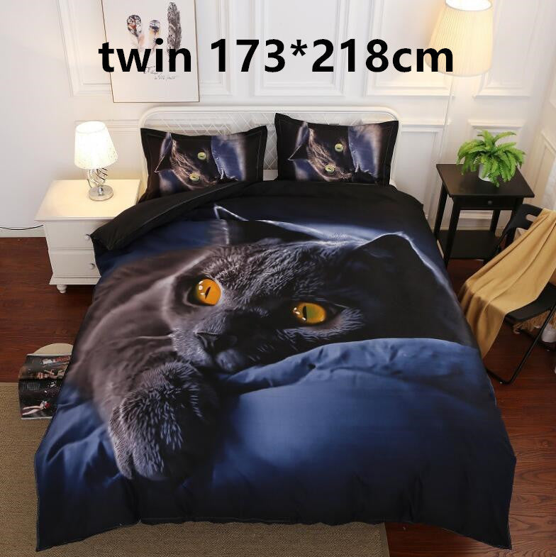 Black Cat Quilt Cover Sheet Bedding 3-piece Set Pi-Mart