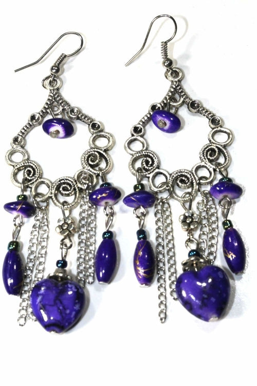 Marbled Bead Dangle Earrings Scroll Work Boho Floral BandsCo Straps