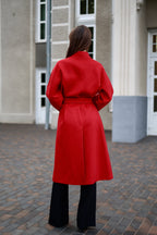 Band Collar Wool Blend Coat in Autumn Red - SJB-DIAMOND ELITES
