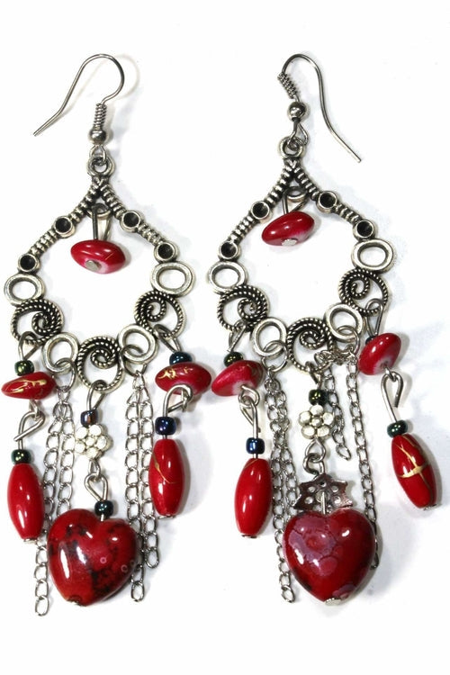 Marbled Bead Dangle Earrings Scroll Work Boho Floral BandsCo Straps