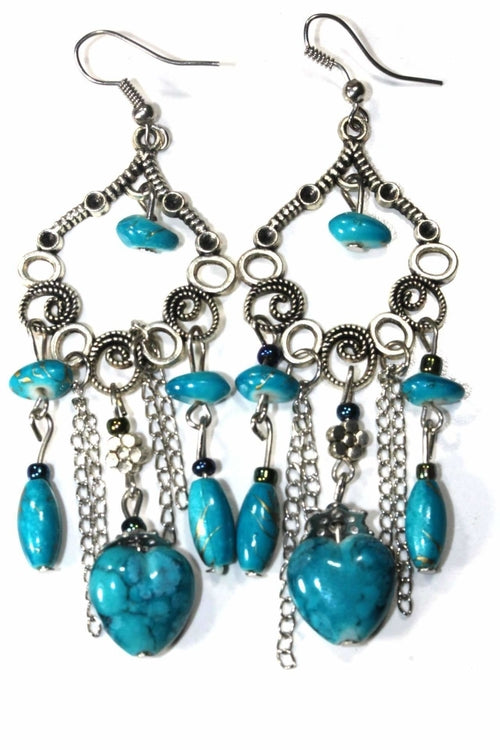 Marbled Bead Dangle Earrings Scroll Work Boho Floral BandsCo Straps