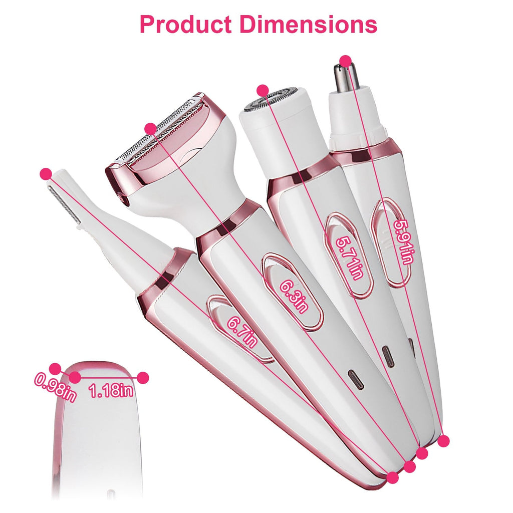 1Pc 4 In 1 Electric Razor For Women Painless Grooming Kit Rechargeable Eyebrow Nose Hair Pubic Hair Bikini Trimmer Face Shaver