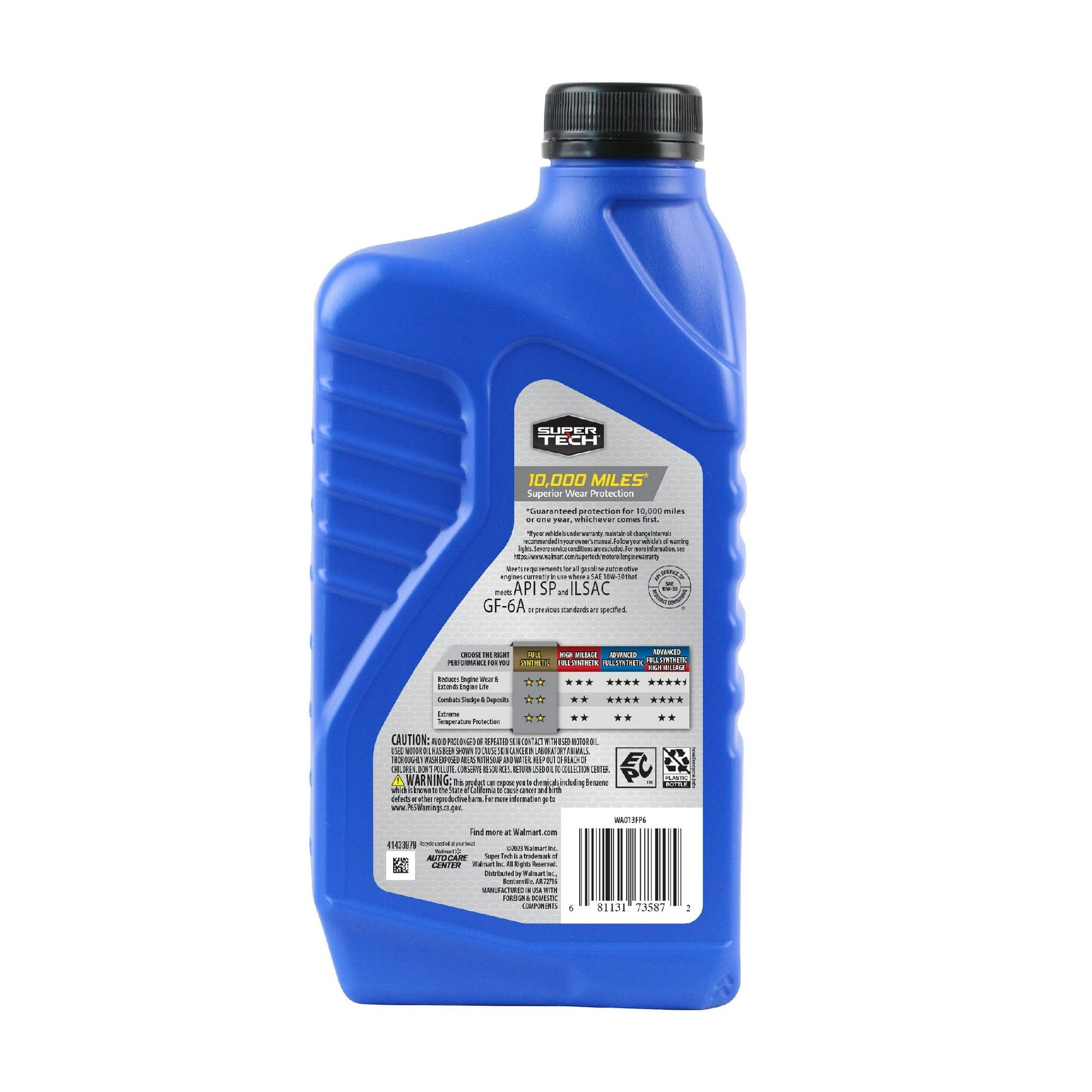 Super Tech High Mileage Full Synthetic SAE 10W-30 Motor Oil, 1 Quart EasyOptionXY LLC