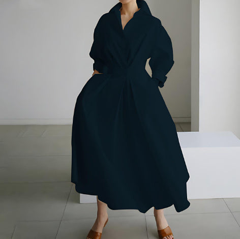 Long-sleeve Blouse Elastic Waist Swing Dress Pi-Mart
