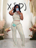 2 Piece Sets Womens Outfits Elegant Stretchy Knitted Summer Suit Sexy Sleeveless Top and Pant Suit Wholesale Dropshipping Purplish Diva