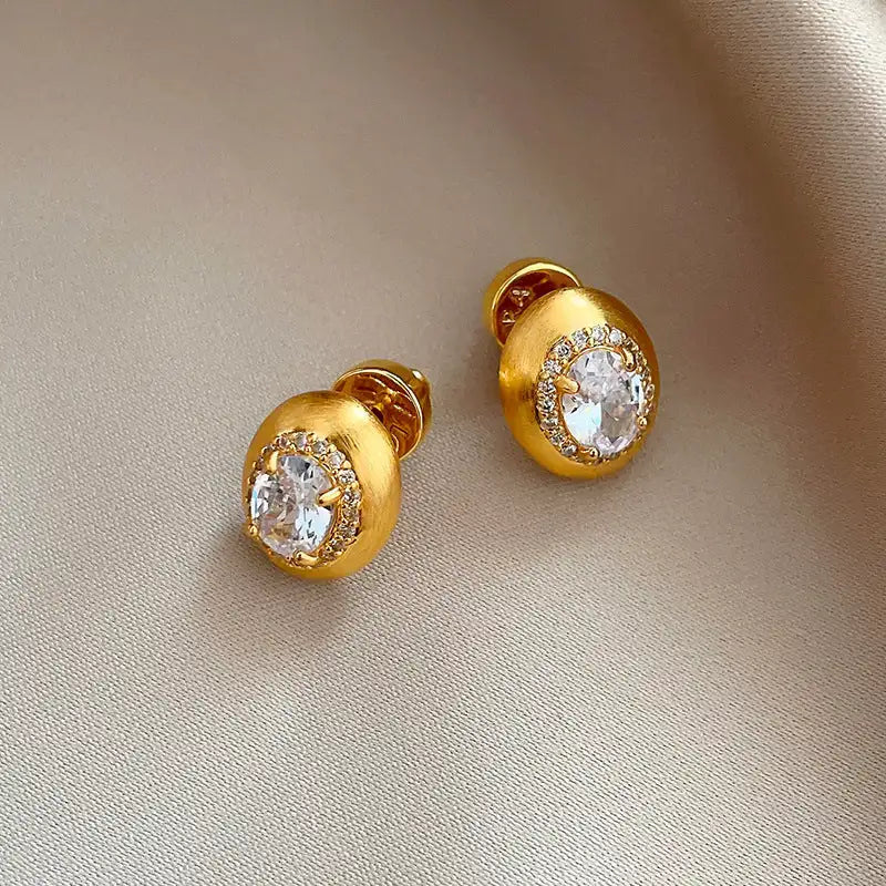 Silver Needle Micro Inlaid Zircon Brushed Geometric Ear Studs