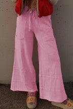 Black Mineral Wash Exposed Seam Wide Leg Cargo Pants
