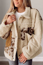 Comfortable Leopard Print Sherpa Jacket with Collared Neck And Functional Pockets Soft Women Jacket Stevvex