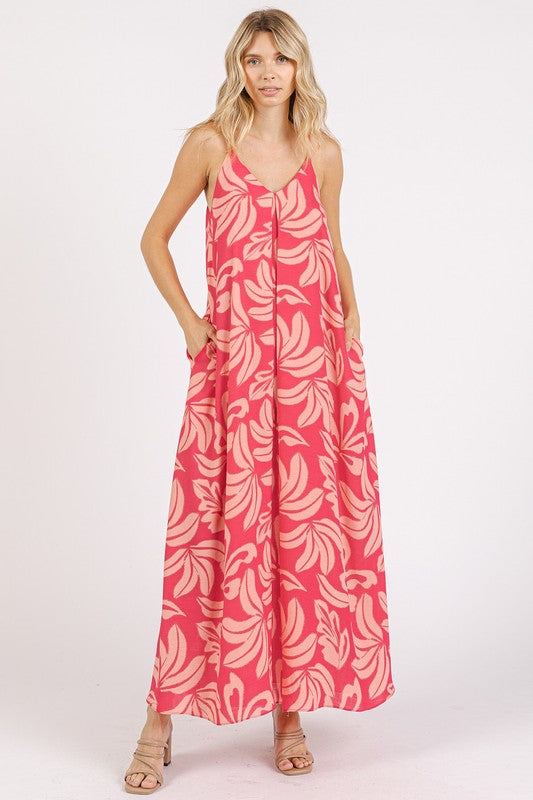 New Summer Printed V-Neck Maxi Cami Dress with Pockets – Chic and Functional Flattering Dress with Ruched Details Stevvex