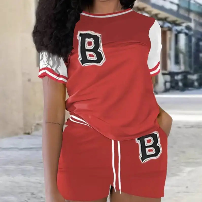 Women's Round Neck Printed Set For Spring And Summer Casual Top And Shorts 2-piece Set - SJB-DIAMOND ELITES