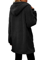 Comfortable Fuzzy Pocketed Zip-Up Long Sleeve Hooded Jacket Cozy & Warm Soft Outerwear For Winter Stevvex