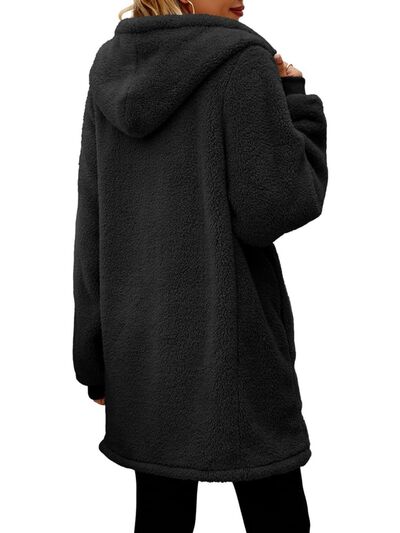 Comfortable Fuzzy Pocketed Zip-Up Long Sleeve Hooded Jacket Cozy & Warm Soft Outerwear For Winter Stevvex