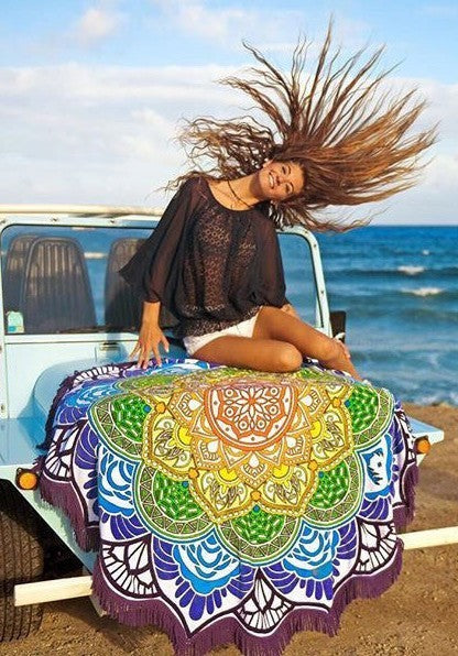 Polygon Printing Tassel Round Bath Towel Yoga Mat Pi-Mart