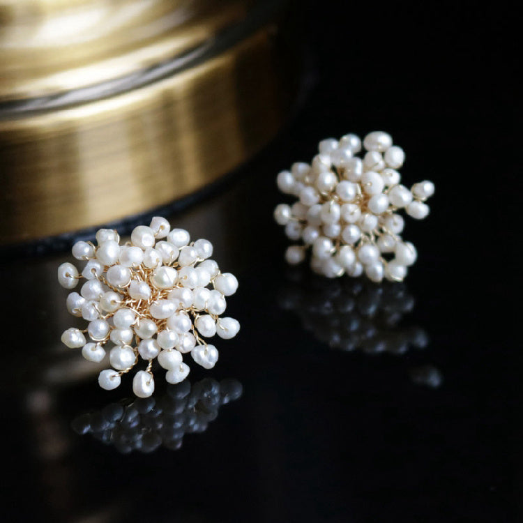 Female Fashion Temperament Earrings, Natural Freshwater Pearl Snowflake Earrings Pi-Mart