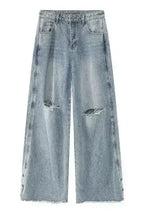 Distressed Raw Hem Wide Leg Men's Jeans