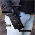 Men’s Warm Winter Dress And Work Gloves, Thermal Lining, Genuine Black Leather MRX Products