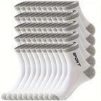 50 Pairs Of Men's Solid Letter Print Sport Crew Socks, Breathable Sweat-absorbing Comfy Soft Casual Simple Style Socks All Seasons Wearing Lootquake LLC