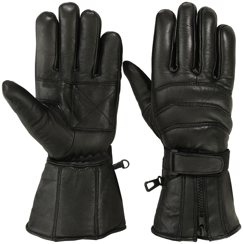 Mens Motorbike Gloves Cold Weather Motorcycle Riding Genuine Leather Black Glove-Black-M - SJB-DIAMOND ELITES