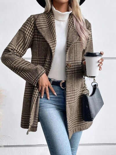 Women's Plaid Collared Neck Buttoned Long Sleeve Jacket – Classic & Lightweight Outerwear for Everyday Wear Stevvex