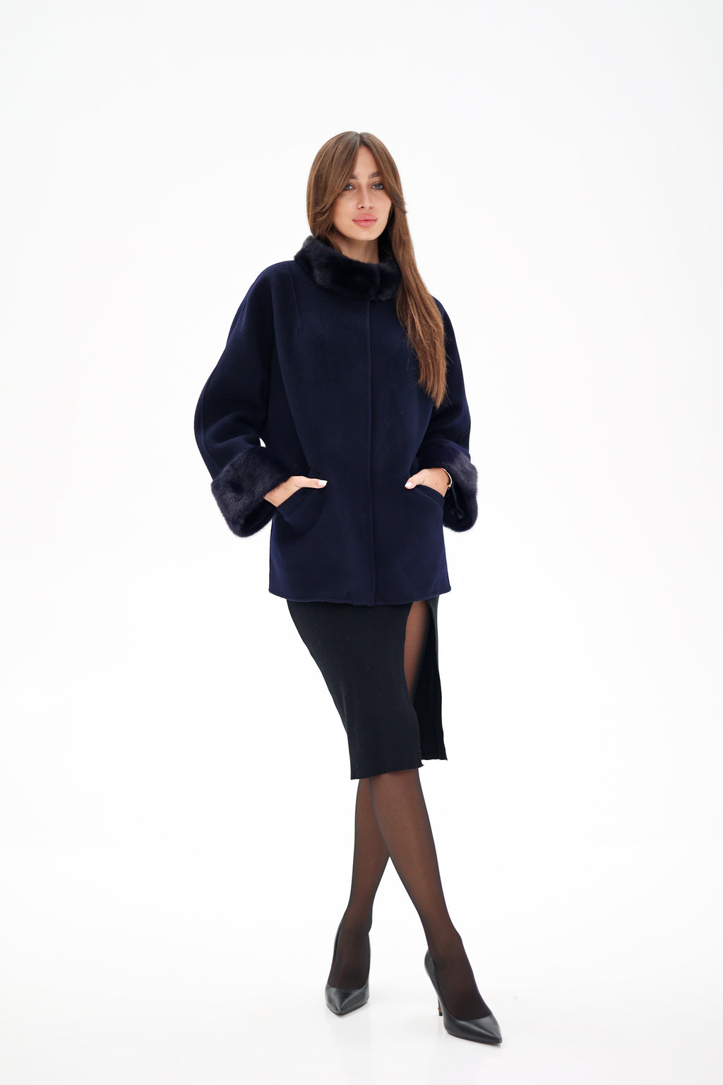 Genuine Mink Fur Virgin Wool Coat - SJB-DIAMOND ELITES