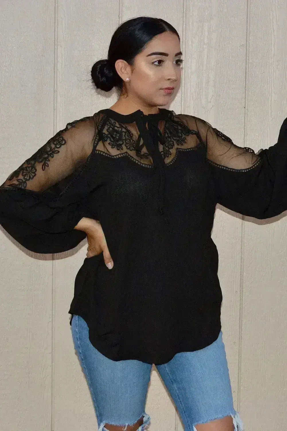 Chic Black Formal Invitation Lace Blouse - SJB-DIAMOND ELITES