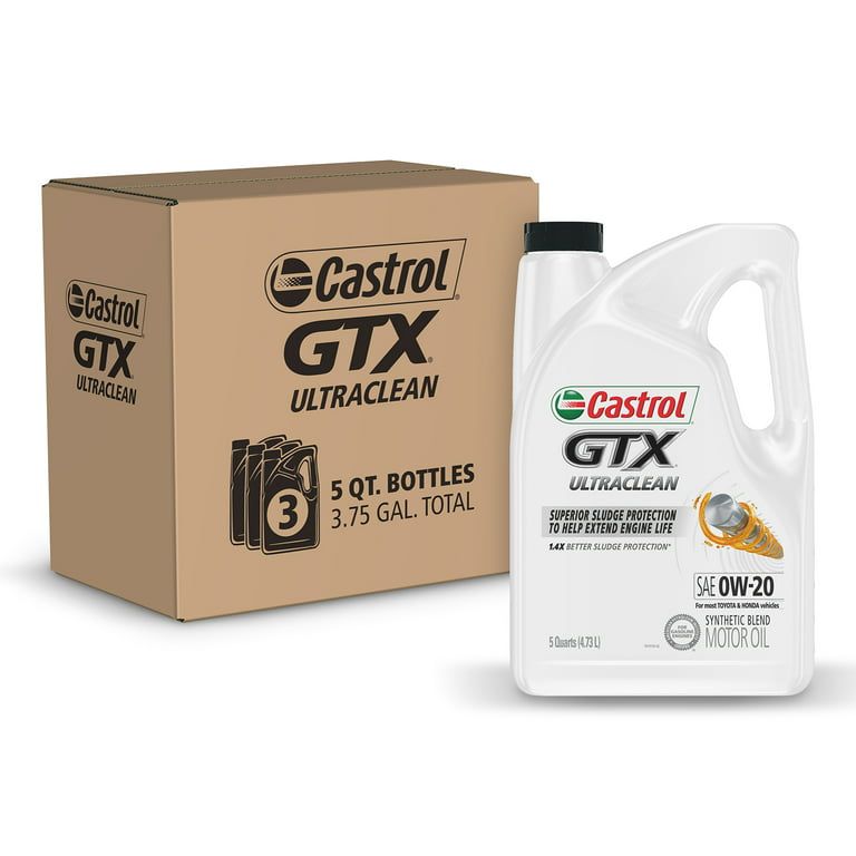 Castrol GTX Ultraclean 0W-20 Synthetic Blend Motor Oil, 5 Quart, Case of 3